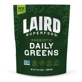 Laird Superfood Prebiotic Daily Greens Powder – Essential Vitamins & Minerals - Prebiotic Fiber, Adaptogen and Fruits & Vegetables – Supports Gut Health – Non-GMO, Vegan - 7.8 oz Bag, Pack of 1