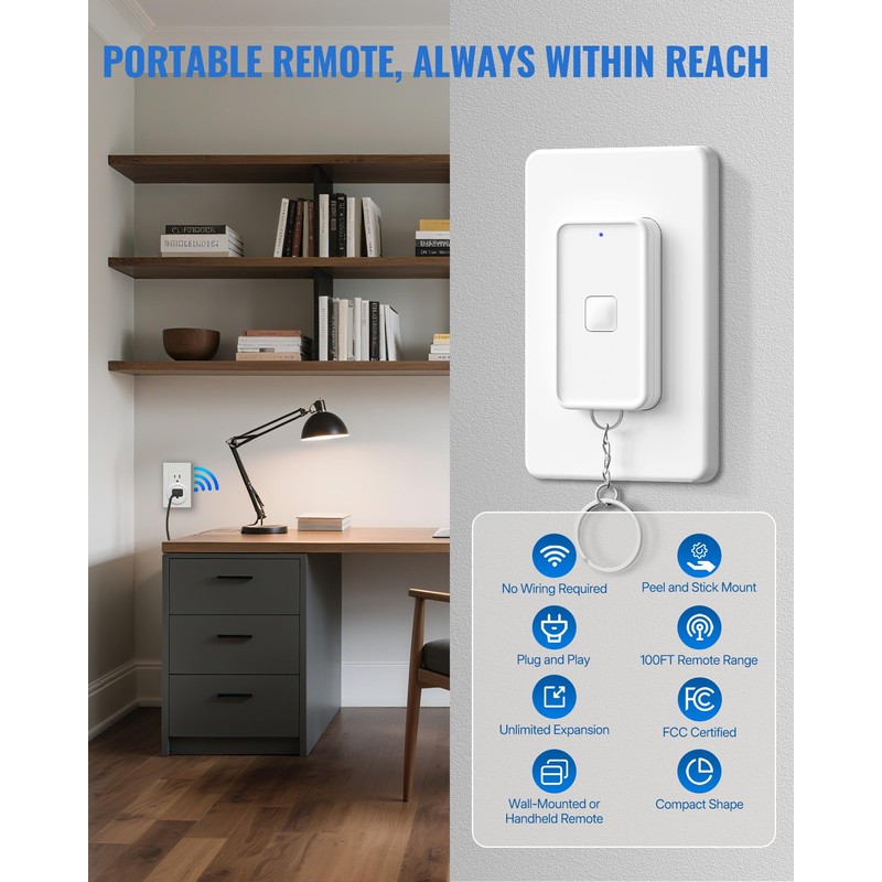 Remote Control Outlet, WILAWELS Remote Outlet Switch with Magnetic Base,