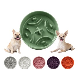 Ceramic Slow Feeder Dog Bowl - Feeding Dish for Fast Eaters - Maze Dog Bowl to Slow Down Eating - Ideal Food Control Dish for Small Breeds - 0.8 Cups (80g) - 6.3 Inch - Green
