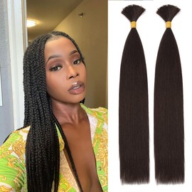 Kinky Straight Bulk Hair for Braiding No Weft 2 Bundles 150g Quality Faux Braiding Hair Extensions for Boho Braids Wet and Wavy Kinky Straight Bulk Hair for Micro braiding (20Inch, #4)