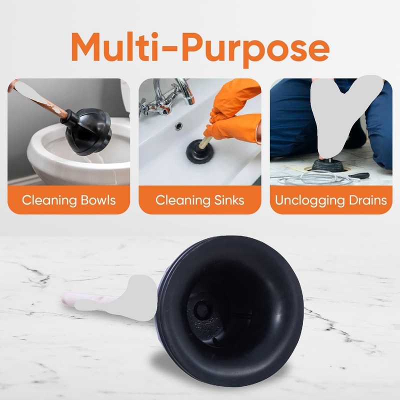 Superio Heavy Duty Plunger with 21 Inch Wooden Handle, Black