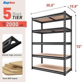 Raybee Garage Shelves Classic 5-Tier Metal Storage Shelving Unit Height Adjustable Versatile Utility Rack Shelf for Craft Warehouse Pantry Kitchen Organiser:_W40