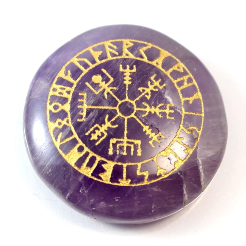 Pocket Stone Amethyst Helmet of Fear Viking Compass Aegishjalm Futhark
