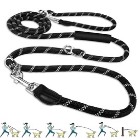 JJW Correa para Perro Manos Libres, Correa Ajustable de Entrenamiento para Perros de 10 pies, Correa de Nailon Resistente, sin tirones para Perros Grandes y medianos (Negro)
