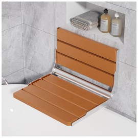AKIMRABY Folding Shower Seat Wall Mounted, 15" Folding Shower Bench for Elderly, Disabled, Pregnant, Foldable Shower Chair for Small Bathroom, 400 lbs Capacity, Space-Saving Design - Teak