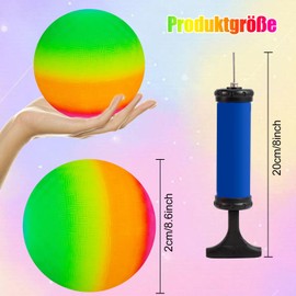 EOGRFW Pack of 4 Bouncy Kickball, PVC Rainbow Ball, Children's Play Ball, Beach Ball with Pump, Multicoloured Rainbow Ball for Indoor, Outdoor, Backyard, Park and Beach (22 cm)