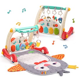 Cute Stone Estera de Juego de Gimnasio para Bebés y Andador de Aprendizaje - Centro de Actividades con Piano, Luces y Música para Tiempo de Barriga