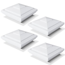 VIVIDA 4" x 4" Vinyl Fence Post Cap (Actual 4" x 4"), New England Post Cap, PVC Pyramid Square Top Cover, for Vinyl Fences, Mailboxes & Decks, White, 4 Pack