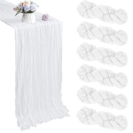 6 Pack 10FT White Cheesecloth Table Runner 35x120 Inch Gauze Rustic Boho Table Runner Cheese Cloth for Wedding Decor Birthday Party Bridal Baby Shower Table Centerpiece Decoration