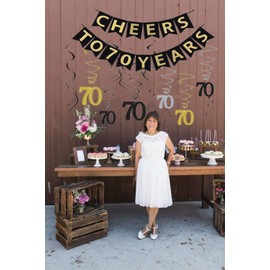 JeVenis 70th Birthday Party Decorations Cheers to 70 Years Banner 70 Hanging Swirls 70 Years Old Party Supplies 70th Anniversary Decorations