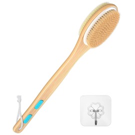 ManLinKei Back Scrubber for Shower, Long Handle Dual-Sided Shower Brush with Soft and Stiff Bristles, Body Exfoliator