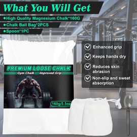 RAINFLOW Gym Chalk - 5.5oz Chalk Powder Magnesium Carbonate Powder Climbing Magnesium Power for Rock, Lifting, Weightlifting, Gymnastics, Grip (2pcs Ball Bags,1pc Spoon)