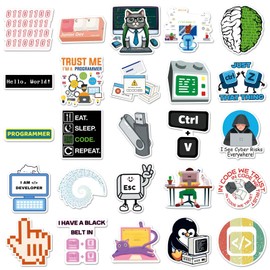 Programmer Waterproof Sticker Set Gift for Teenagers Adults 50 Pieces IT Vinyl Sticker Decoration for Car Motorcycles Bicycle Skateboard Snowboard Luggage Laptop Scrapbook Car Suitcase