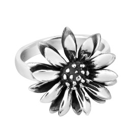 AeraVida Perennial Beauty Sunflower Sterling Silver Floral Ring-10