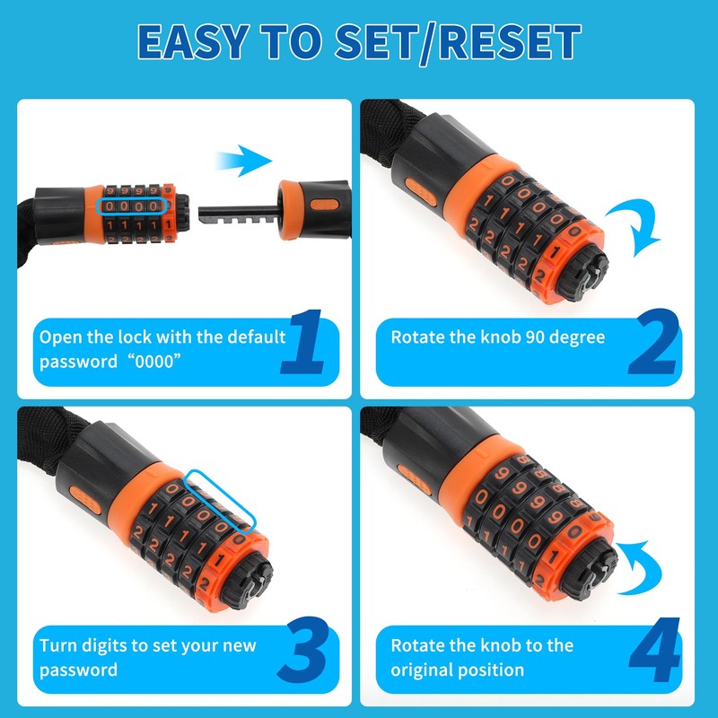 BULLSPANN 0.9 m Universal Security Bicycle Lock, Rustproof Bicycle Chain