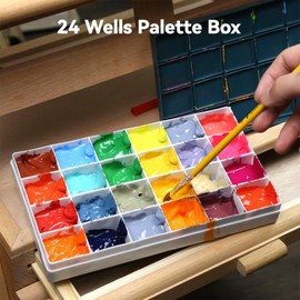 24 Wells Airtight Paint Palette Box - Professional Stay Wet Artist Palette for Watercolor Gouache Acrylic Oil Paint, Non-Spill Leak Proof Design, Ideal for Travel & Studio Use