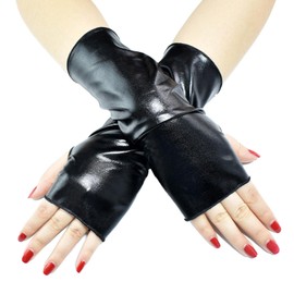 Lopsity Goth Fingerless Gloves Gothic Punk Rock Stage Gloves Short Shiny Opera Party Gloves for Women Arm Sleeves Arm Warmers (black)