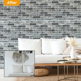 Art3d 20Pcs Large Size 105 Sq.FT 3D Self-Adhesive Foam Brick Wall Panels, Gray Stone (20 Pack)