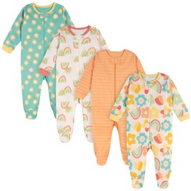 Onesies Brand Baby Girl's 4-Pack Sleep 'N Play Footies Multi Pack, Flower Power