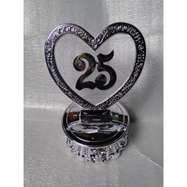 Bush New Elegant Bush Silver plated Decored Heart 25th Anniversary caketop H-25