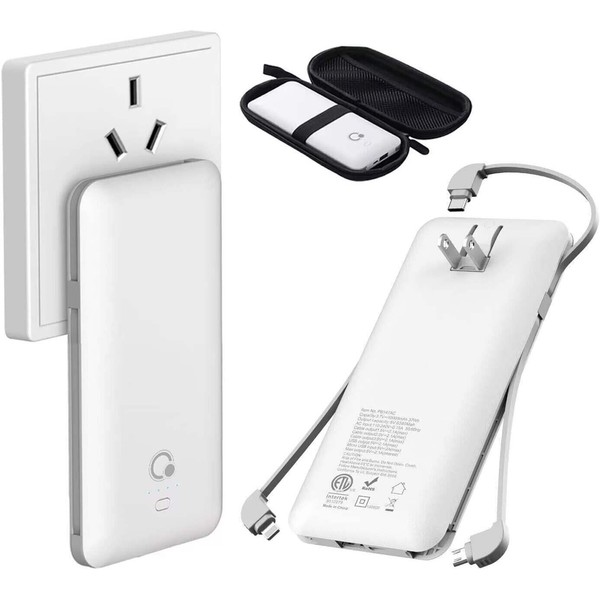 d1stopshopla 10000mAh Q Portable Charger Built IN AC Wall Plug