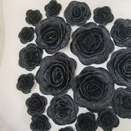 25pcs Flowers Embroidered Sew On Applique Floral Lace Patch Milk Fiber Sewing Trims Clothes Wedding Dress Craft DIY (Black B)