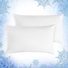 Elegear Cooling Pillow Cases for Hot Sleepers, Japanese Q-Max>0.55 Arc-Chill Cooling Pillowcases, Double Sided Elastic Cooling Pillow Covers with Hidden Zipper, Set of 2-White Standard & Queen Size
