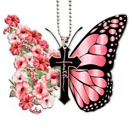 Twpribarn Butterfly Car Accessories Pendant, Hanging Charm Home Decoration Keepsake, Butterfly Car Hanging Ornament for Rear View Mirror Christmas Valentine's Day Car Gifts for Men Women (Pink)
