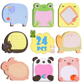 OFFCUP Cartoon Animal Sticky Notes, 24 Pack Cute Animals Sticky Notes, 480pcs Sticky Notes for Party Bags Cartoon Message Note for School Office Memo Pupils Children Gifts Party Bags Filler,8 Animals
