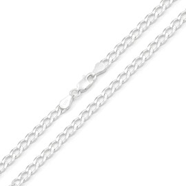 Giorgio Bergamo 925 Italian Sterling Silver 4mm Solid Cuban Chain, ITProLux Curb Link Necklace, (18)