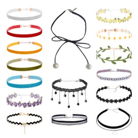 16Pcs Choker Necklace for Women, Multicolor Lace Choker Necklace Set, Adjustable Velvet Choker Black Choker Necklace Daisy Choker Necklace Gothic Choker for Wedding Valentine’s Day