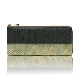 Elegrow 72771 REA Wallet Long Wallet, Women's, Compact, Genuine Leather, Italian Leather, Lightweight, Small, Thin, Python Pattern, Cowhide Leather, Glossy, Gold, green
