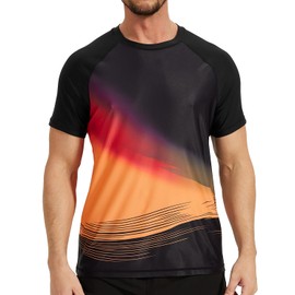 VAYAGER Men's UV Rash Guard T-Shirt Swimming Shirt UPF 50+ Swimming Shirts, Quick Drying, Loose Fit, Water Surf Shirt, Black Orange, L