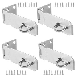 4 PCS 5 Inch Door Hasp Latch Lock, KINJOEK Stainless Steel Security Clasp Padlock Latch Hardware, 4mm Extra Thick Door Gate Bolt Lock
