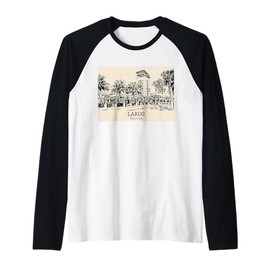 Largo Florida Vintage Streetscape Drawing Raglan Baseball Tee