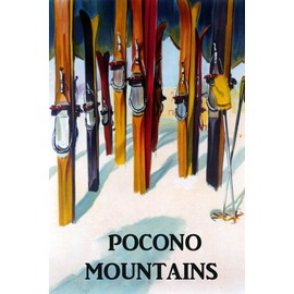 Pocono Mountains Pennsylvania Ski Skis Siking Winter Sport USA 20" X 30" Image Size Vintage Poster Repro SHIPPED ROLLED UP