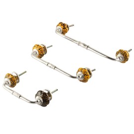 IndianShelf 1 Pack Glass Mustard Drawer Pulls T Bar Vintage Kitchen Cabinet Handles Silver Hardware 4" Hole to Hole Dresser Door Handle -BH-305-GFK-111