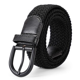 JASGOOD Braided Canvas Stretch Belt Elastic Casual Belt for Men,Women,Junior 1.3 Inch Wide (Black,Pants Size 45-53 Inch)