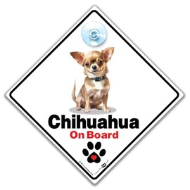 Chihuahua On Board Sign, Dog Car Sign for Chihuahuas, Advisory Car Sign Designed to Notify of Dog in Car 14cm x 14cm x 2cm