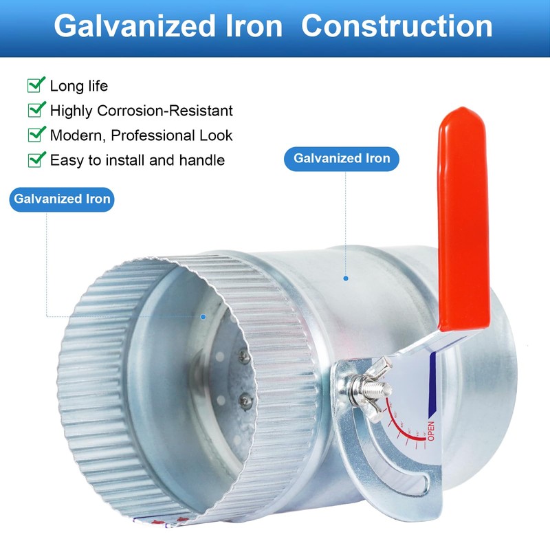 TOP-VIGOR 4 Inch HVAC Duct Manual Volume Backdraft Damper, Galvanized