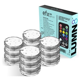 LUMN8 EFX by Boundery - Multicolor Accent Submersible, Waterproof LED Lights - Premium Indoor & Outdoor Battery Operated Lights - LED Puck Light for Events, Patio, Pool, Hot Tub, Shower - 12-Pack