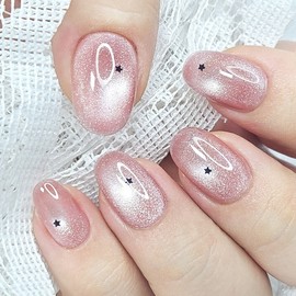Round star magnet handmade nail tips - long stiletto / 동글동글 별 자석 수제네일팁 - 롱 스틸레토