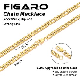 ewlpire Gold Chain for Men and Women Boys, 5.5mm Gold Chain Men's Figaro Chain Necklaces, 14k Gold Plated Mens Chain Necklace, 18 inch