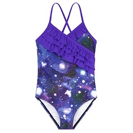 Zando Baby Girls One Piece Swimsuits Ruffle Girls' Swimwear Beach Baby Swimsuit Girl Bathing Suit Size 3t Toddler Bathing Suit Girl 2t Girls Bathing Suits Size 2t-3t C Universe Sky Purple Ruffles S