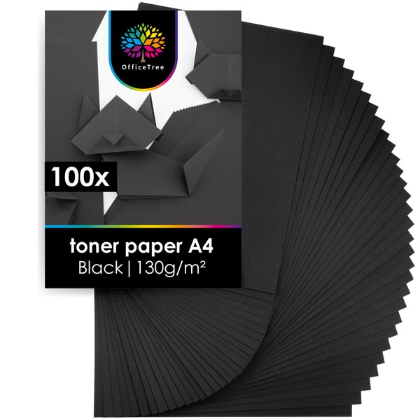 OfficeTree 100x Black Paper A4-130 g/m² - Black Craft Paper A4 Crafting Set Children - A4 Black Paper for Crafting Designs - Black Construction Paper - Black Card A4