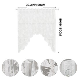 Auch 1 Panel Lace Sheer Curtain Valance Floral Embroidered Swag Curtain Valance Tier for Doorway Kitchen Bathroom Window, Rod Pocket Top, W59 x L39 inch, White (Butterfly)