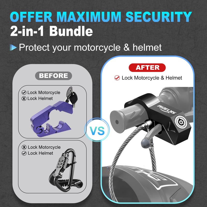 SKYJDM Motorcycle Lock Combo - Helmet and Brake Anti-Theft Grip