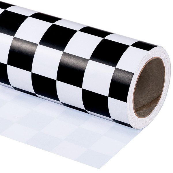 WRAPAHOLIC Checkered Flag Wrapping Paper Roll - 17 Inch x