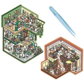 FunnAura 2 Pcs Large 3D Sticker Scene, Fun DIY 3D House Stickers Set with Tweezer for Stress Relief