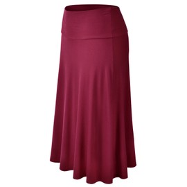 EIMIN Women's Solid Flared Lightweight Elastic Waist Classic Midi Skirt Burgundy L